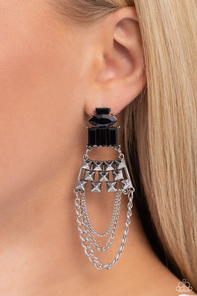 Paparazzi-Dangling Art Deco - Black Earring