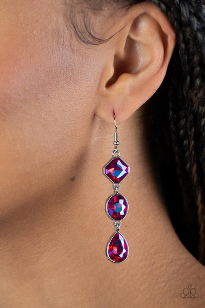 Paparazzi-Reflective Rhinestones - Pink Earring