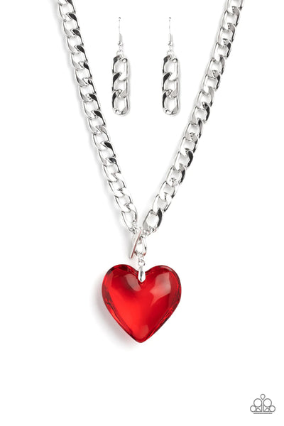 Paparazzi-GLASSY-Hero - Red Necklace
