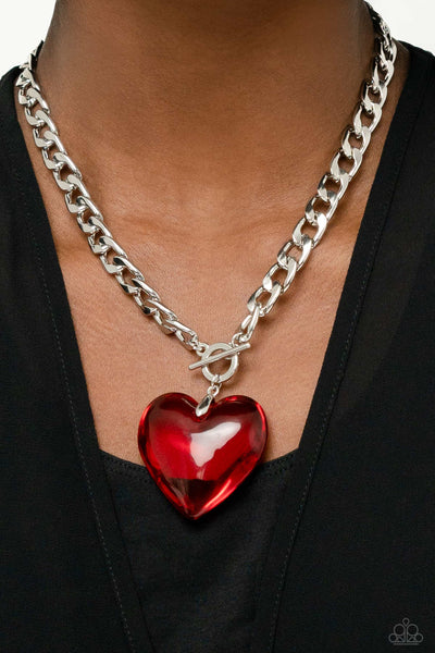 Paparazzi-GLASSY-Hero - Red Necklace